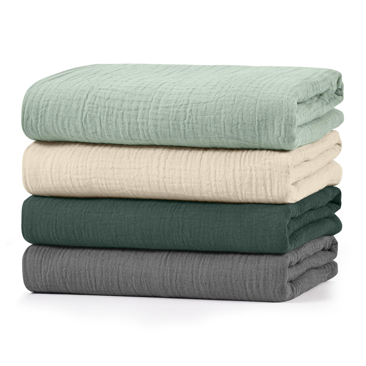 LYRICHOM BABY muslin swaddle blankets front view in four-pack for newborn comfort