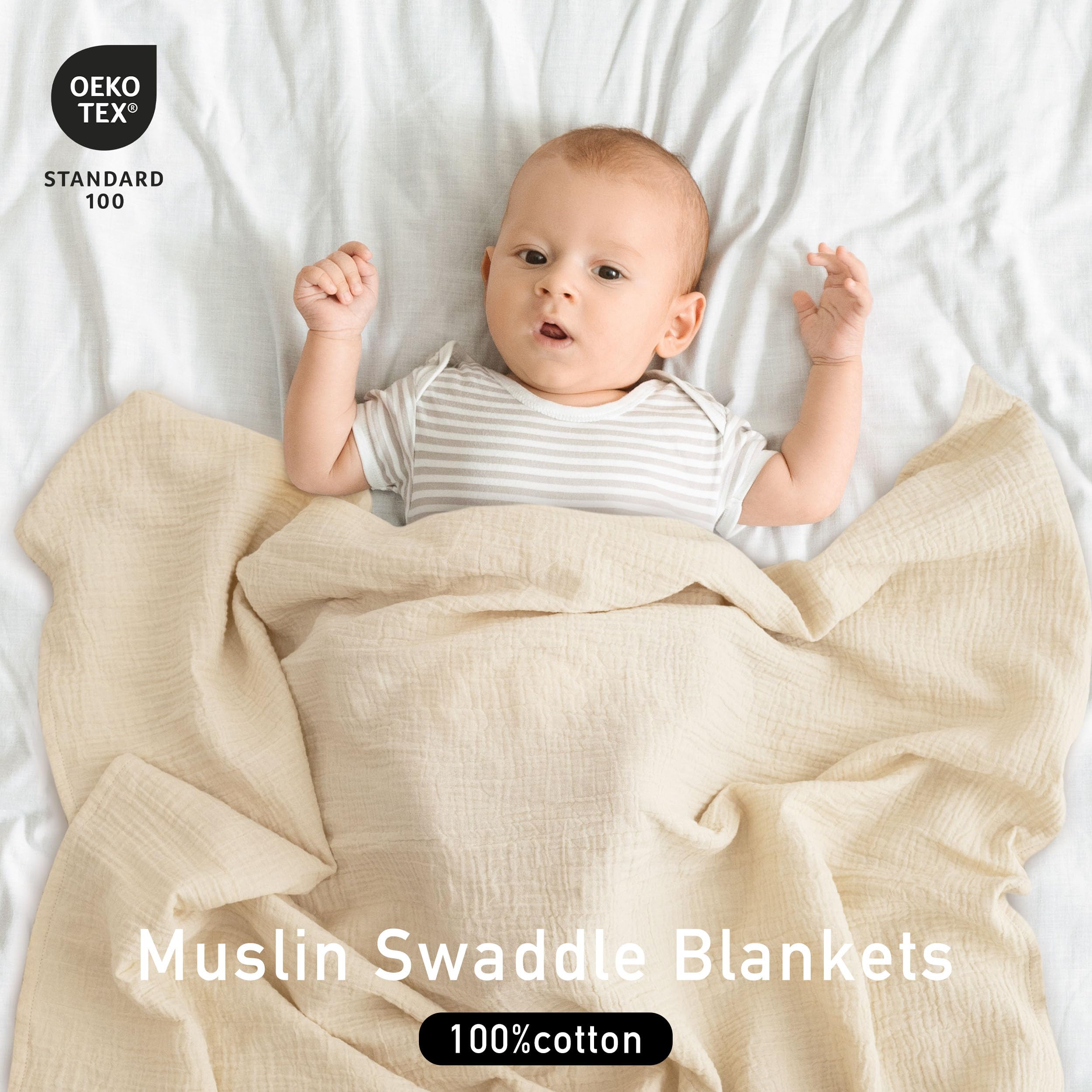 LYRICHOM BABY muslin swaddle blankets care close-up highlighting machine-wash durability
