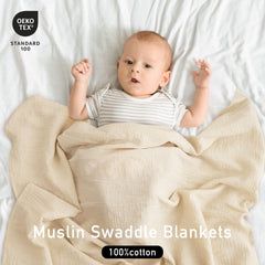 LYRICHOM BABY muslin swaddle blankets care close-up highlighting machine-wash durability