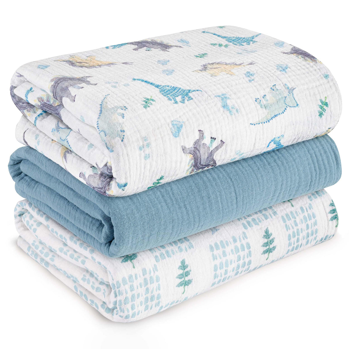 LYRICHOM BABY muslin swaddle blue dinosaur pack offers soft, breathable comfort.
