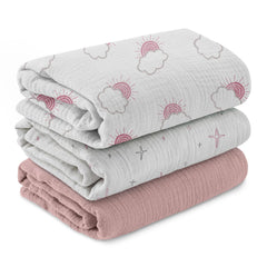 LYRICHOM BABY clouds swaddle pack shows soft breathable muslin for gentle newborn swaddling.