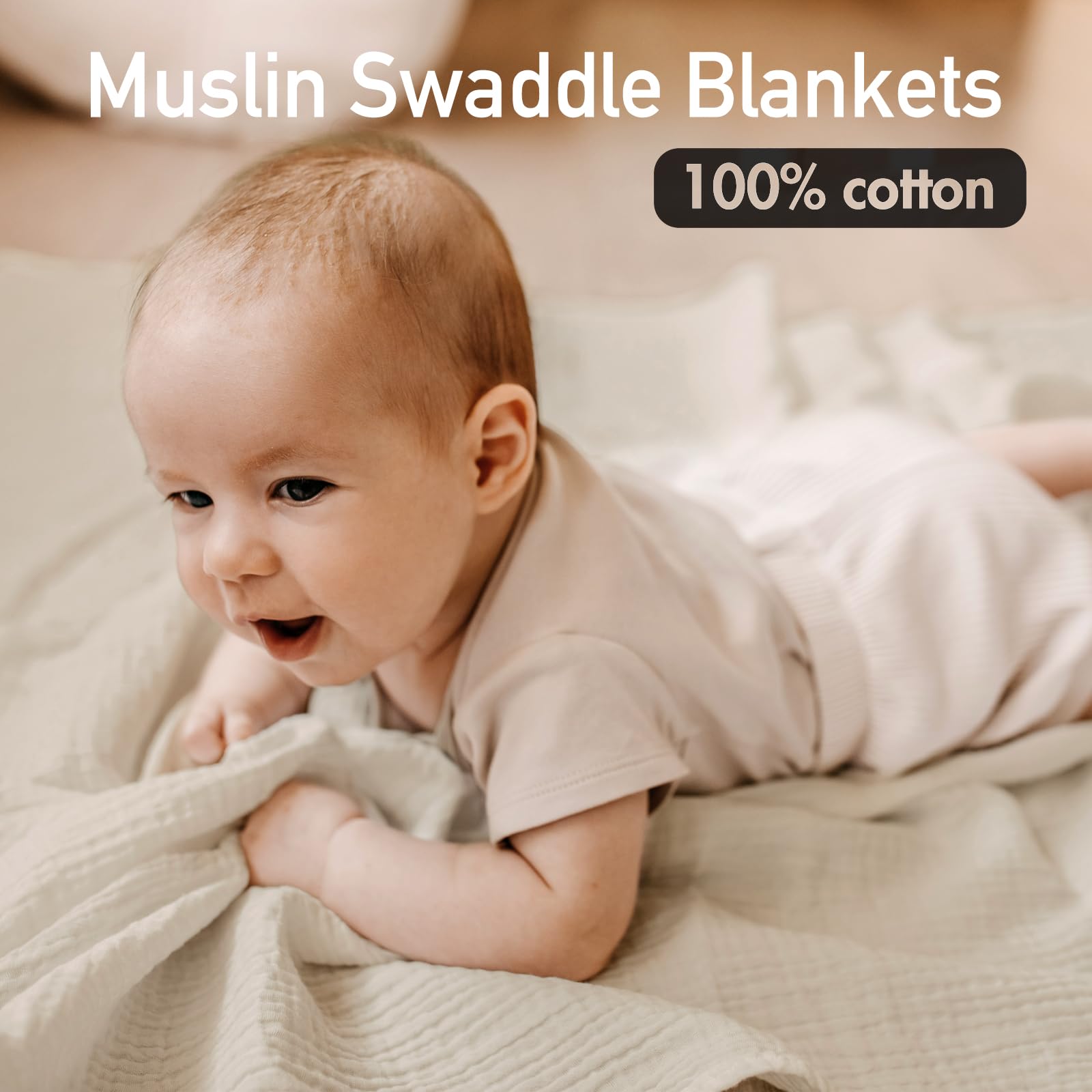 LYRICHOM BABY swaddle blanket wrapped around a baby for secure nighttime comfort.