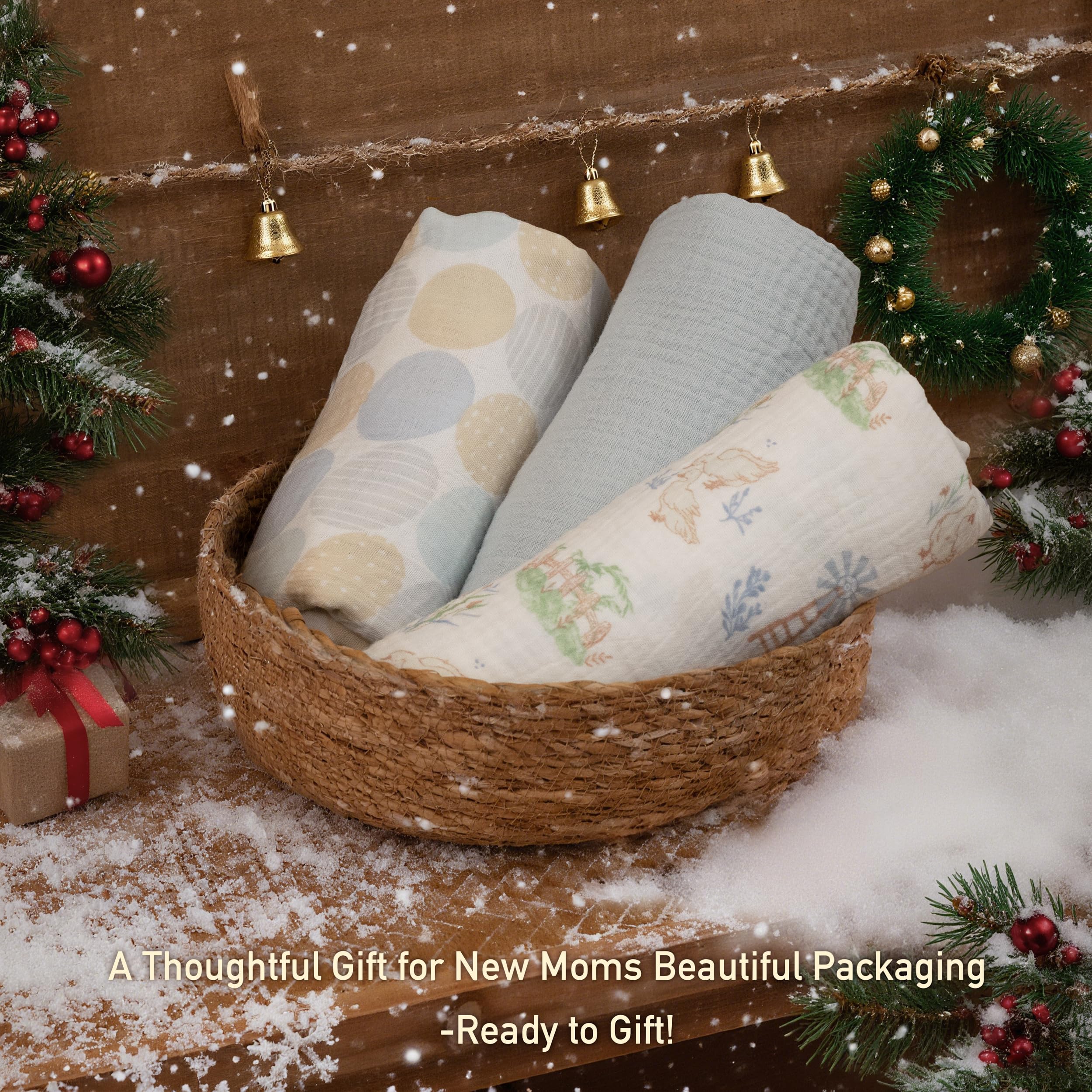 LYRICHOM BABY muslin swaddle gift set ideal for baby showers.