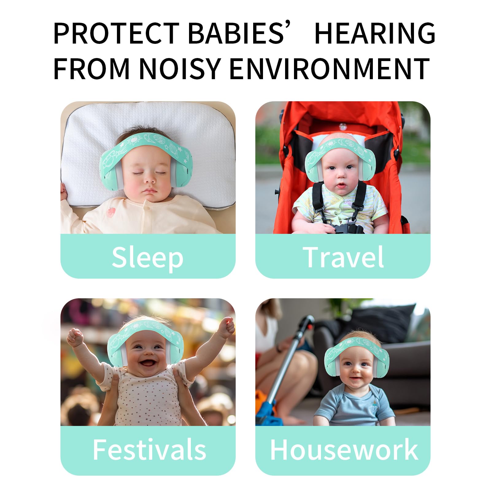 LYSIAN Aqua baby earmuffs at festival fireworks highlight hearing protection in loud environments