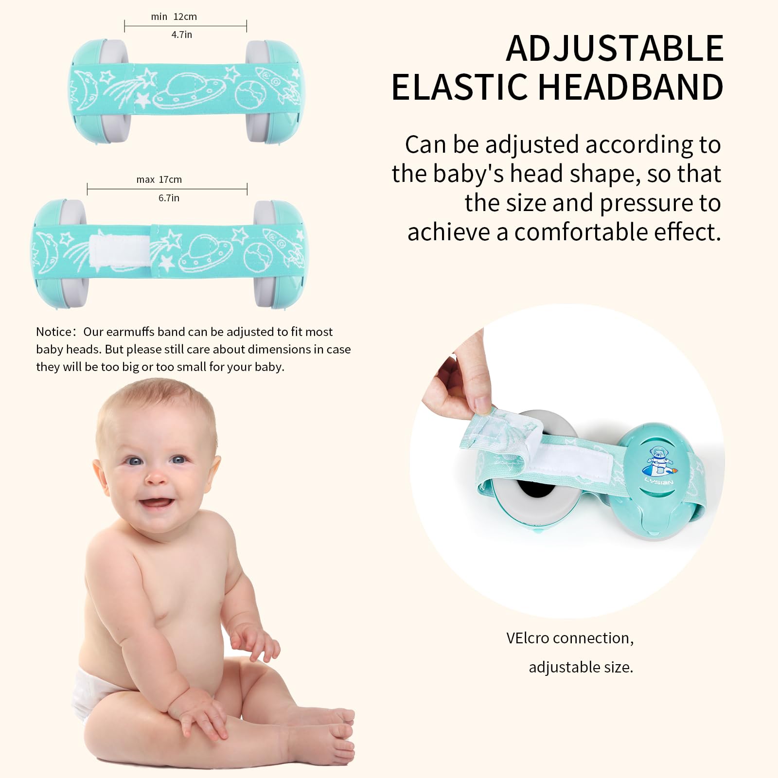 LYSIAN Aqua baby earmuffs in travel bag illustrate portability for outings and events