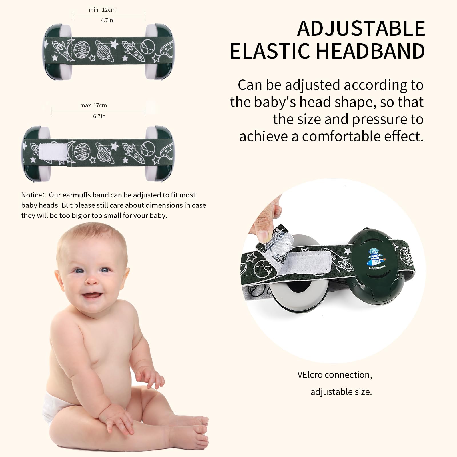 LYSIAN Baby Earmuffs dark-green design for stylish travel safety.