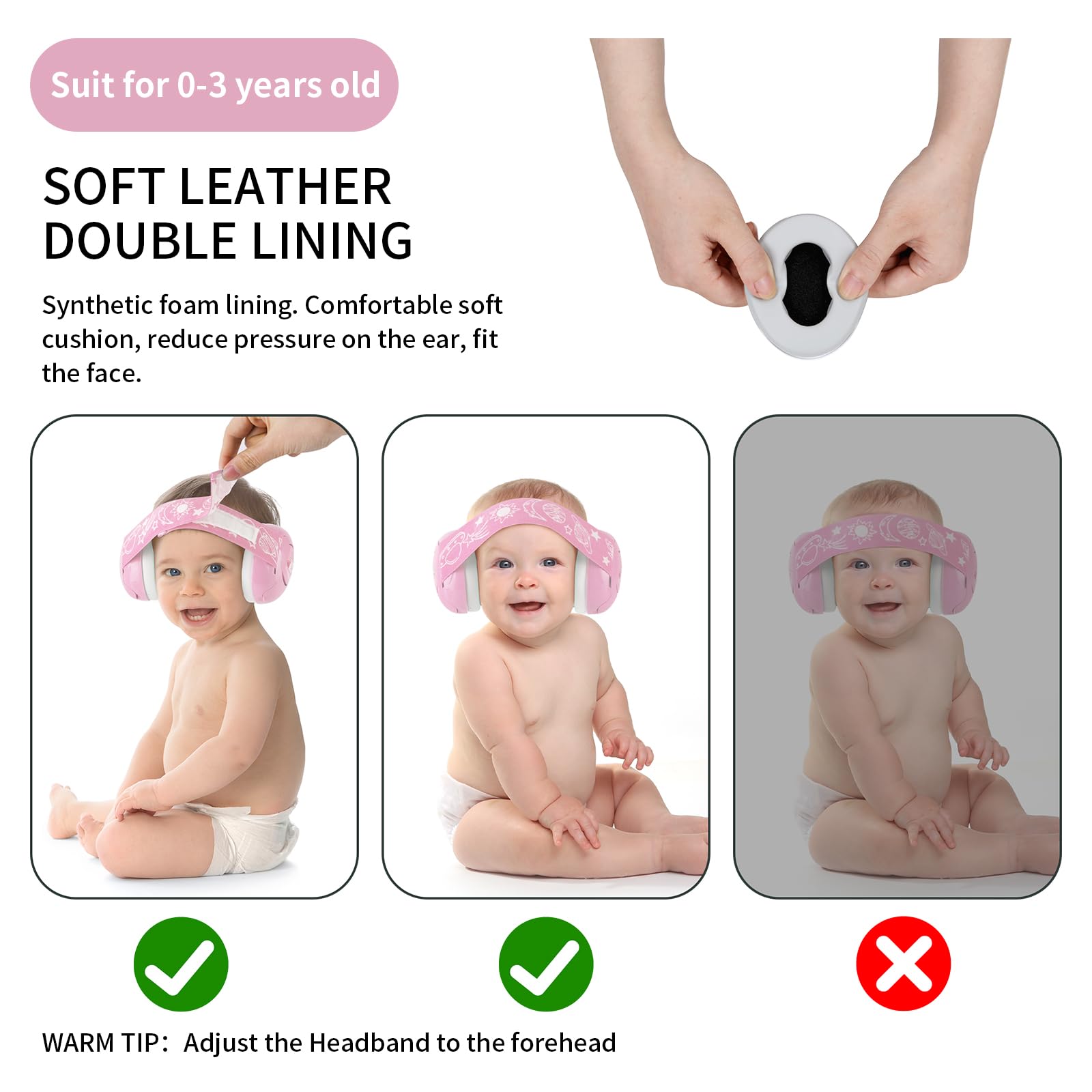 LYSIAN Pink Baby Ear Muffs anti-slip headband keeps secure fit during play