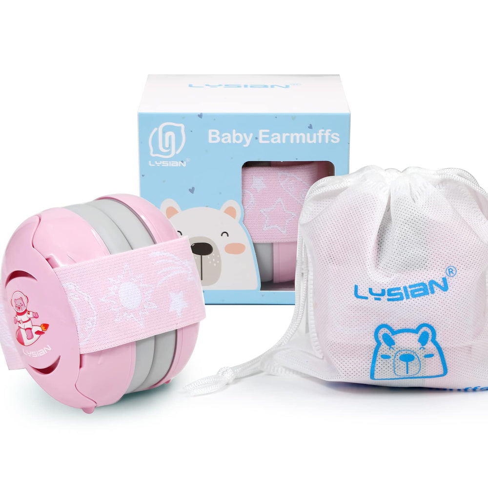 LYSIAN Pink Baby Ear Muffs adjustable elastic headband for a snug fit