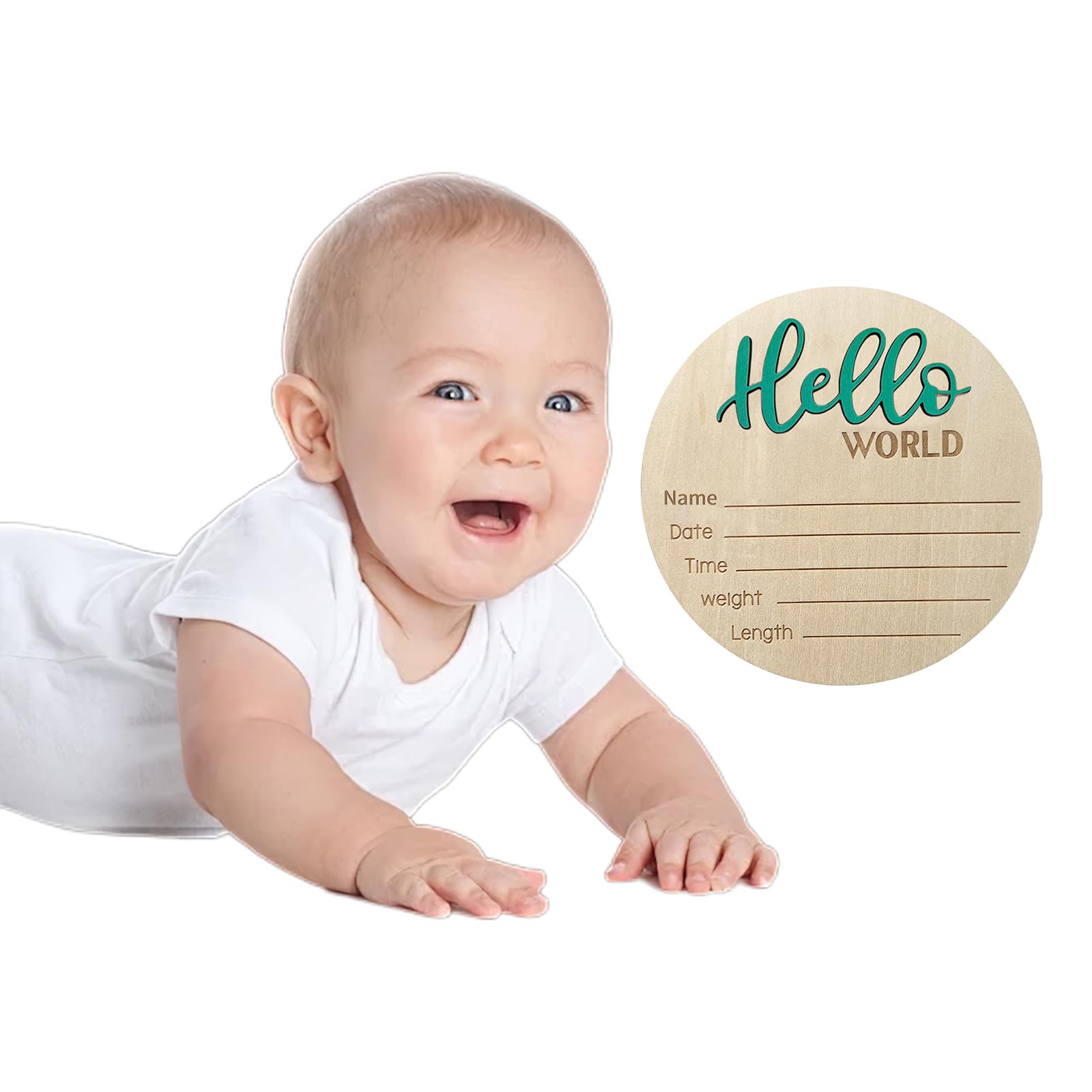 LZEDIRA baby announcement sign wood texture closeup green highlights natural finish