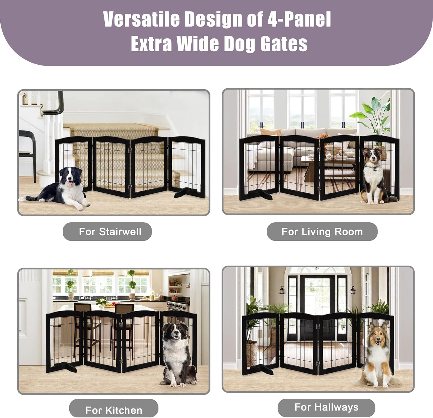 LZRS black finish gate in a living room setup demonstrates versatile indoor pet barrier.