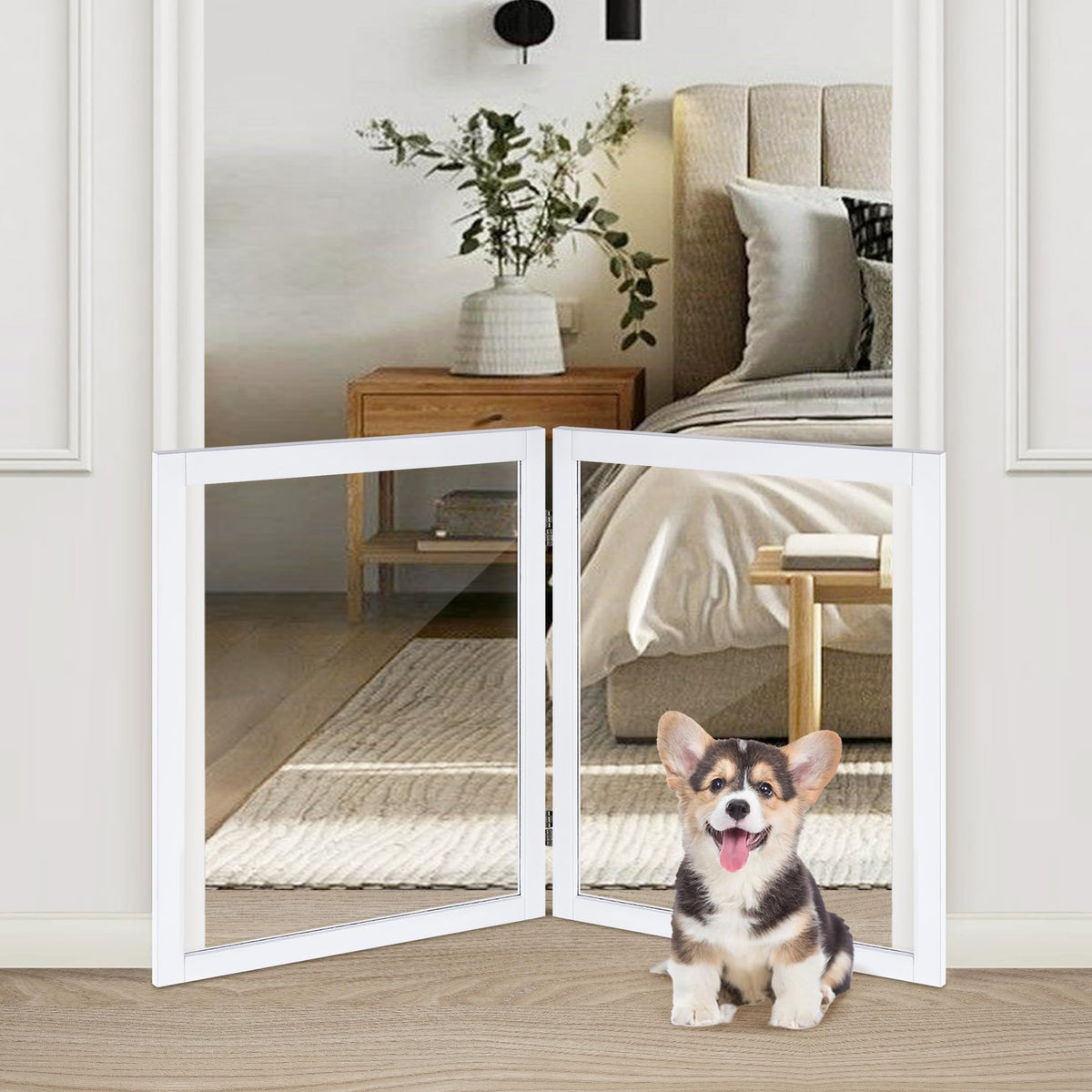 LZRS Clear Dog Gate in room setup demonstrates safe, stylish boundaries for pets.