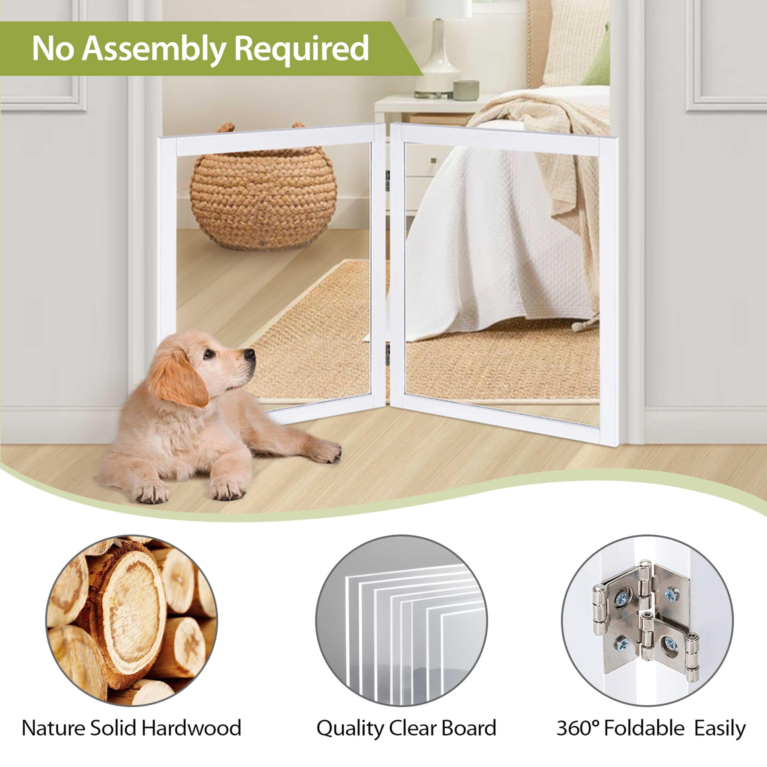 LZRS Clear Dog Gate close-up shows transparent panel for easy supervision and viewing.