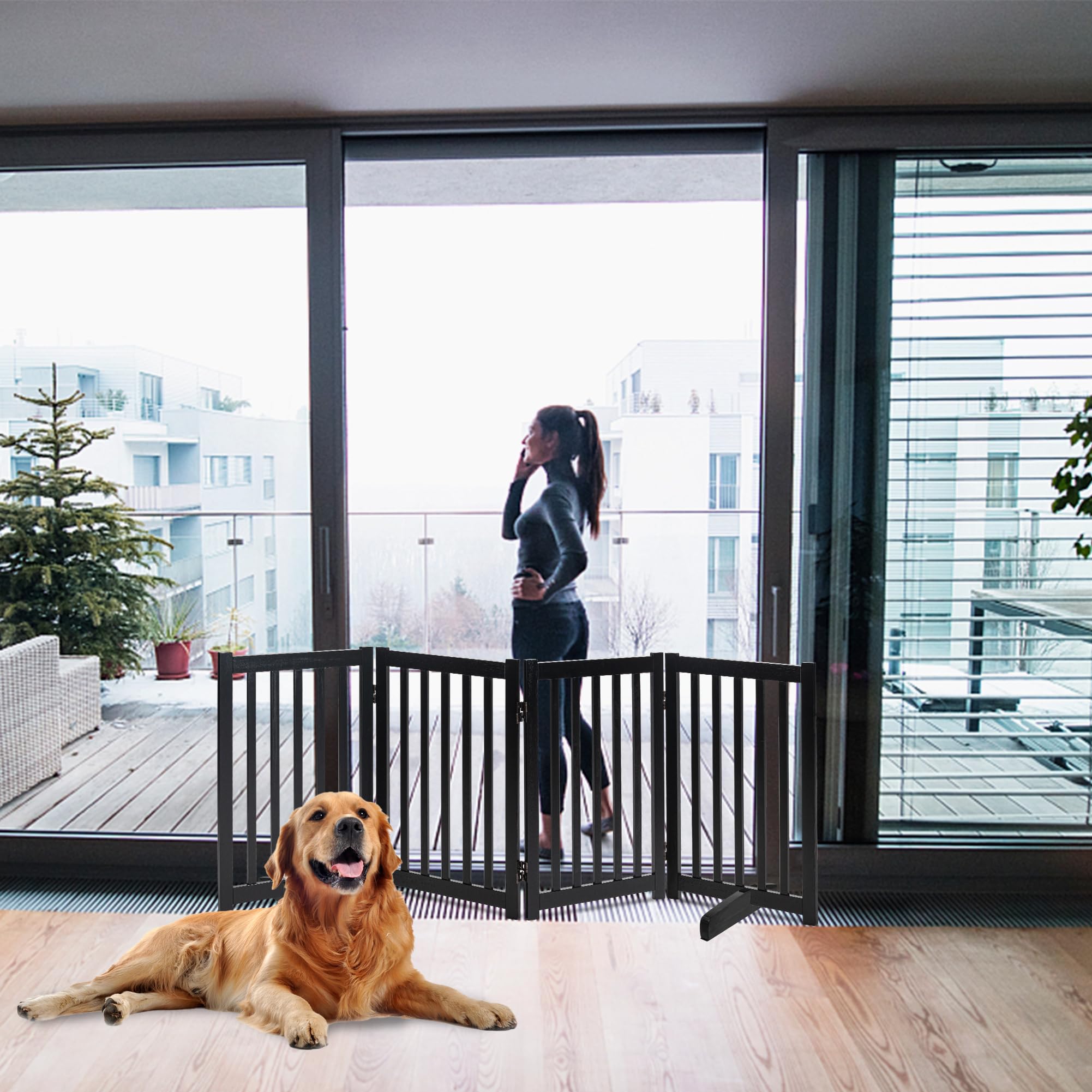 LZRS dog gate image shows doorway/stair-use versatility for homes.