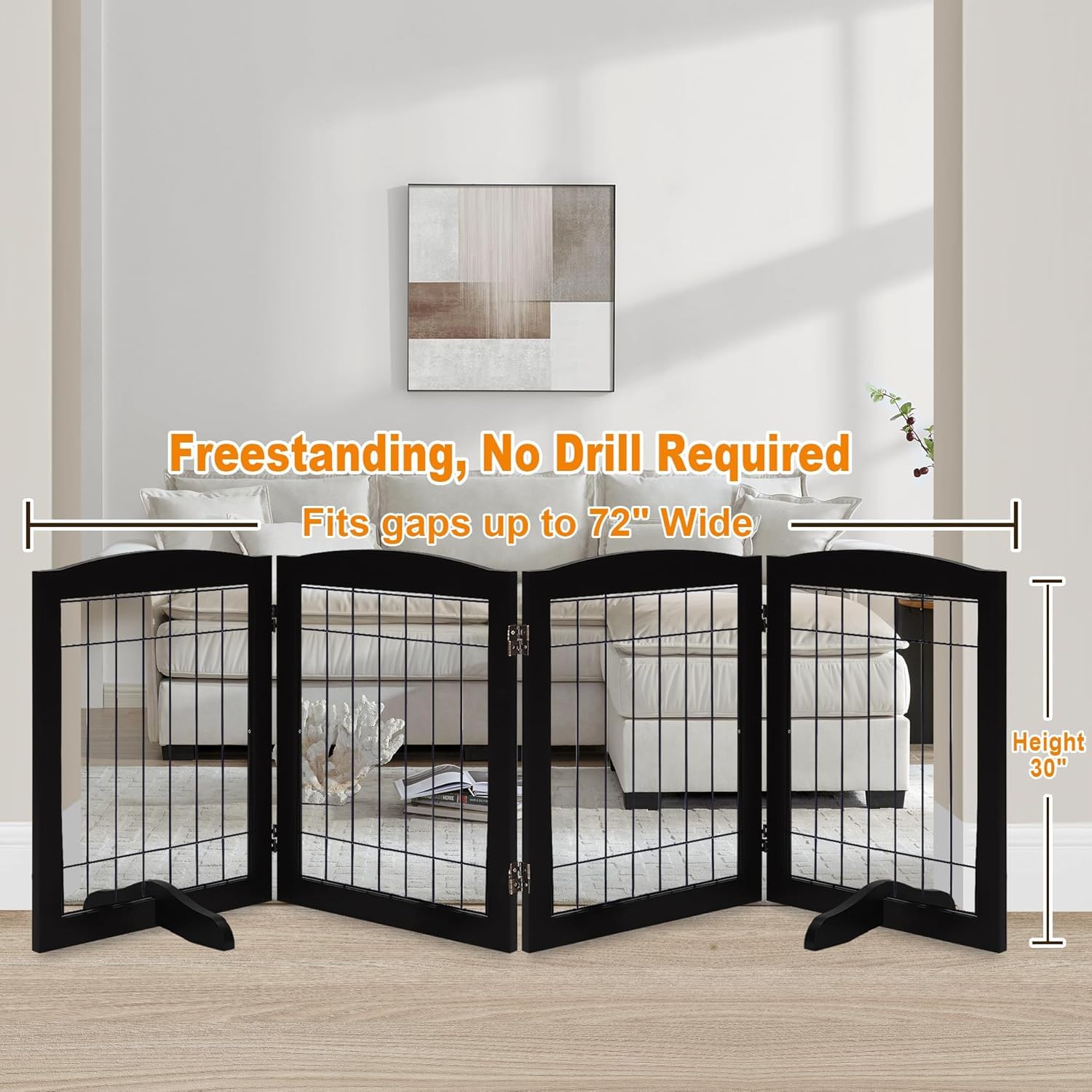LZRS dog gate for stairs demonstrates extra height and secure doorway barrier.