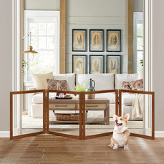 LZRS extra-wide clear dog gate 4-panel cherry assembly for sturdy freestanding setup.