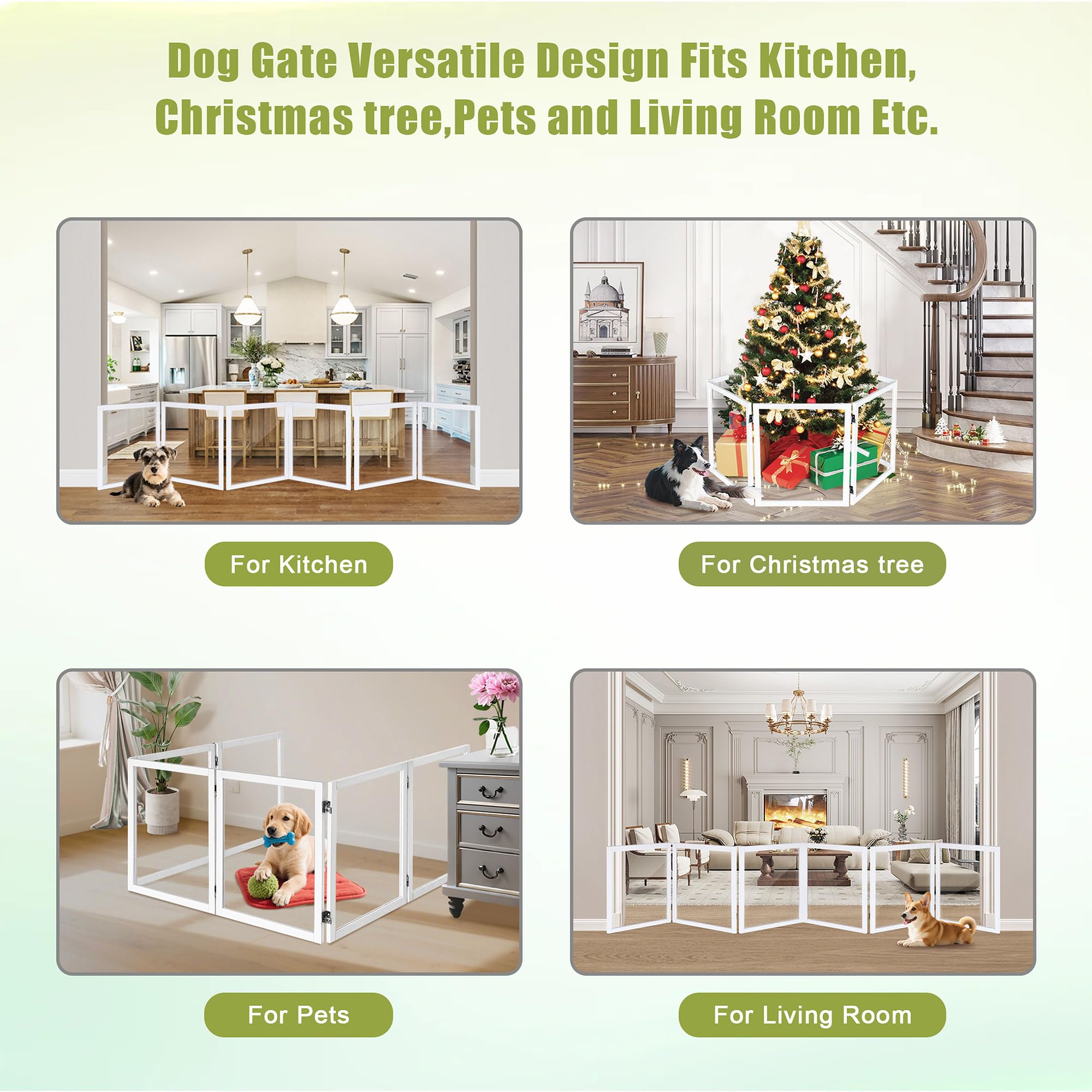 LZRS extra-wide clear dog gate-free-standing-design-white highlights easy placement anywhere.