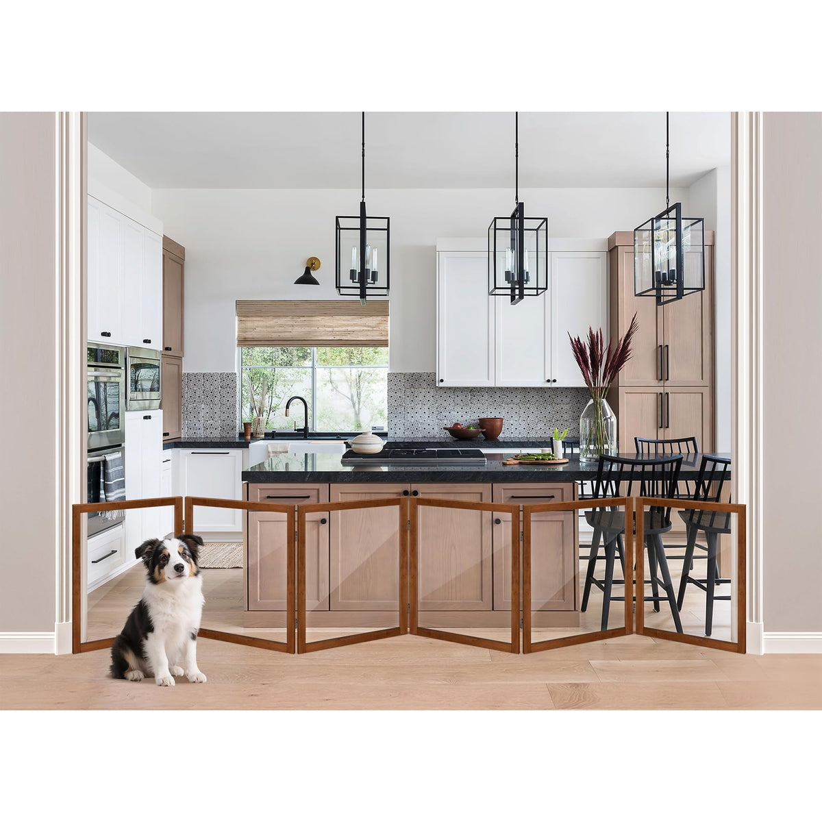 LZRS extra-wide clear dog gate panel 1 demonstrates transparent visibility for monitoring pets