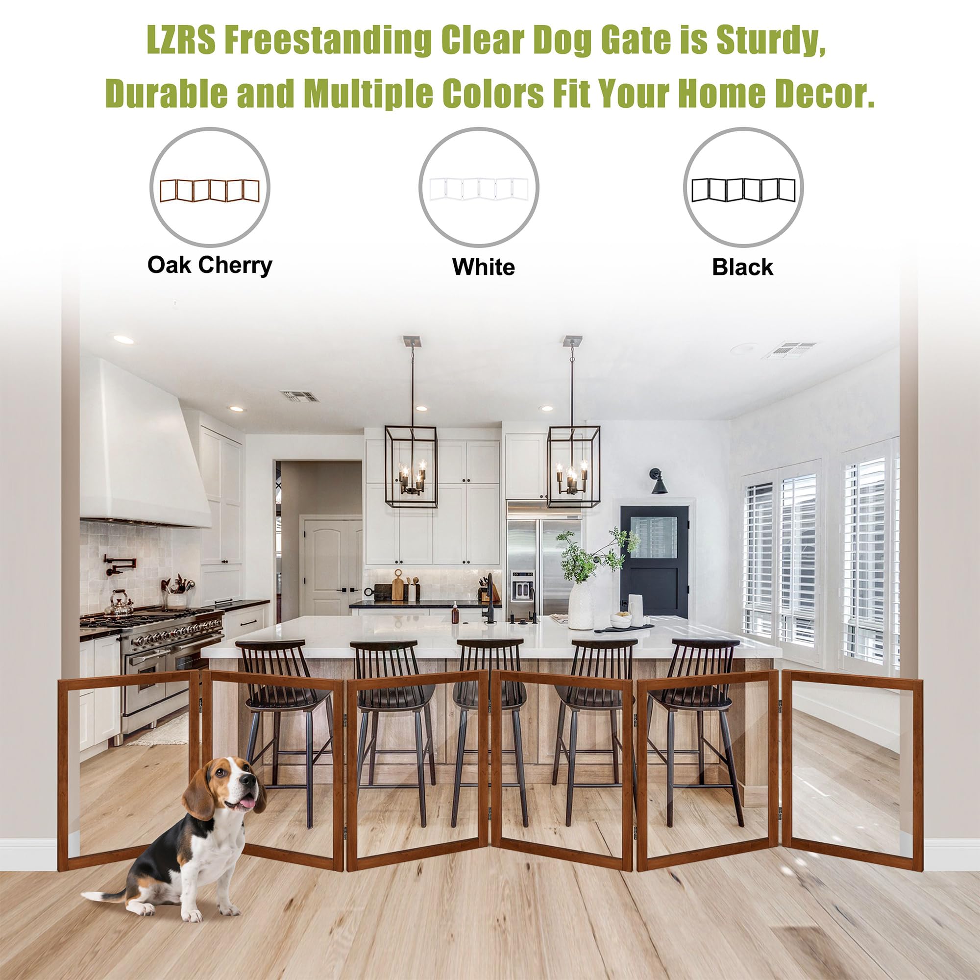 LZRS extra-wide clear dog gate panel 3 shows adjustable width up to 105 inches