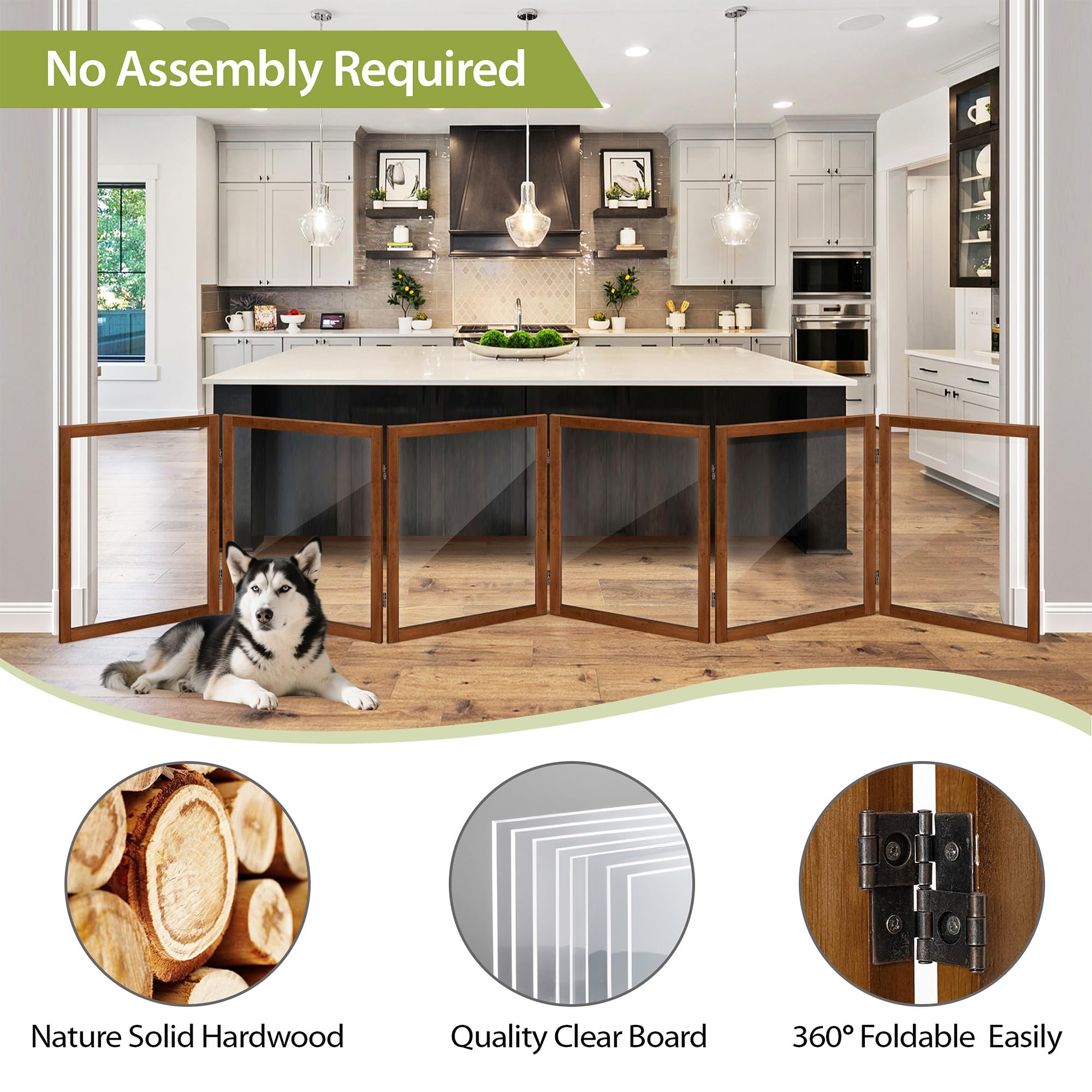 LZRS extra-wide clear dog gate panel 4 emphasizes 6-panel Cherry finish styling