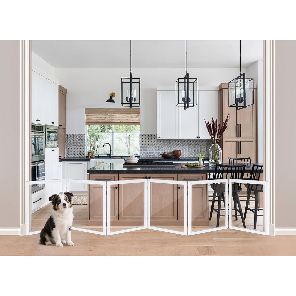 LZRS extra-wide clear dog gate panel-assembly-white enables flexible setup for wide openings.