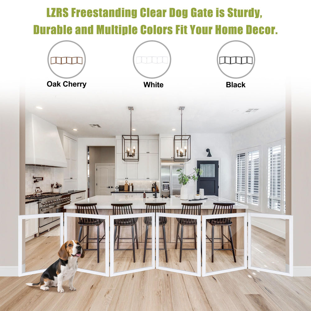 LZRS extra-wide clear dog gate-side-view-white showcases slim profile that blends with decor.