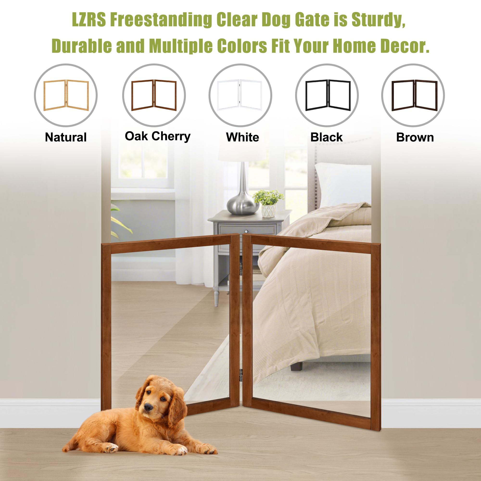 LZRS freestanding pet gate for indoor use fits doorways and hallways without install.