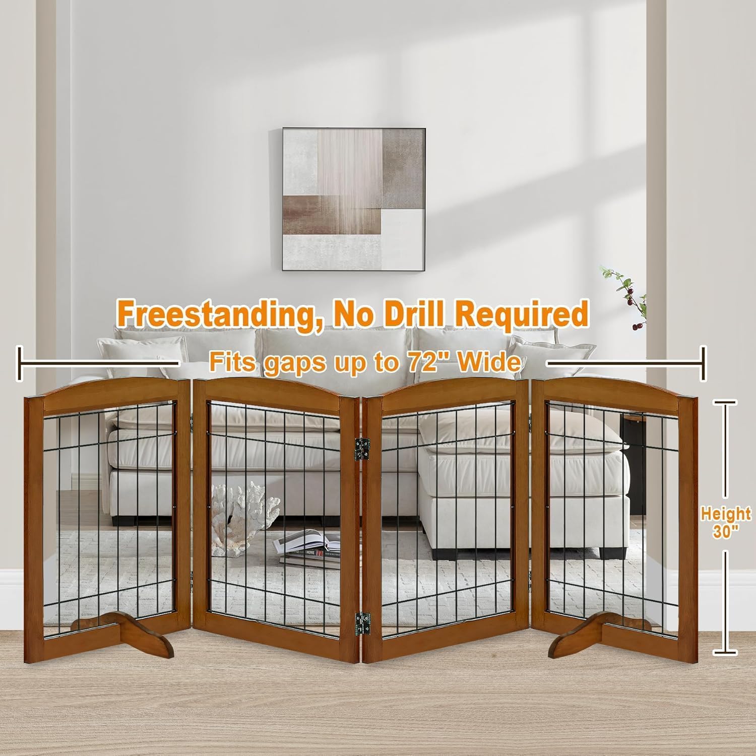 LZRS wooden dog gate frames steel wires highlight solid craftsmanship and chew-resistant design.