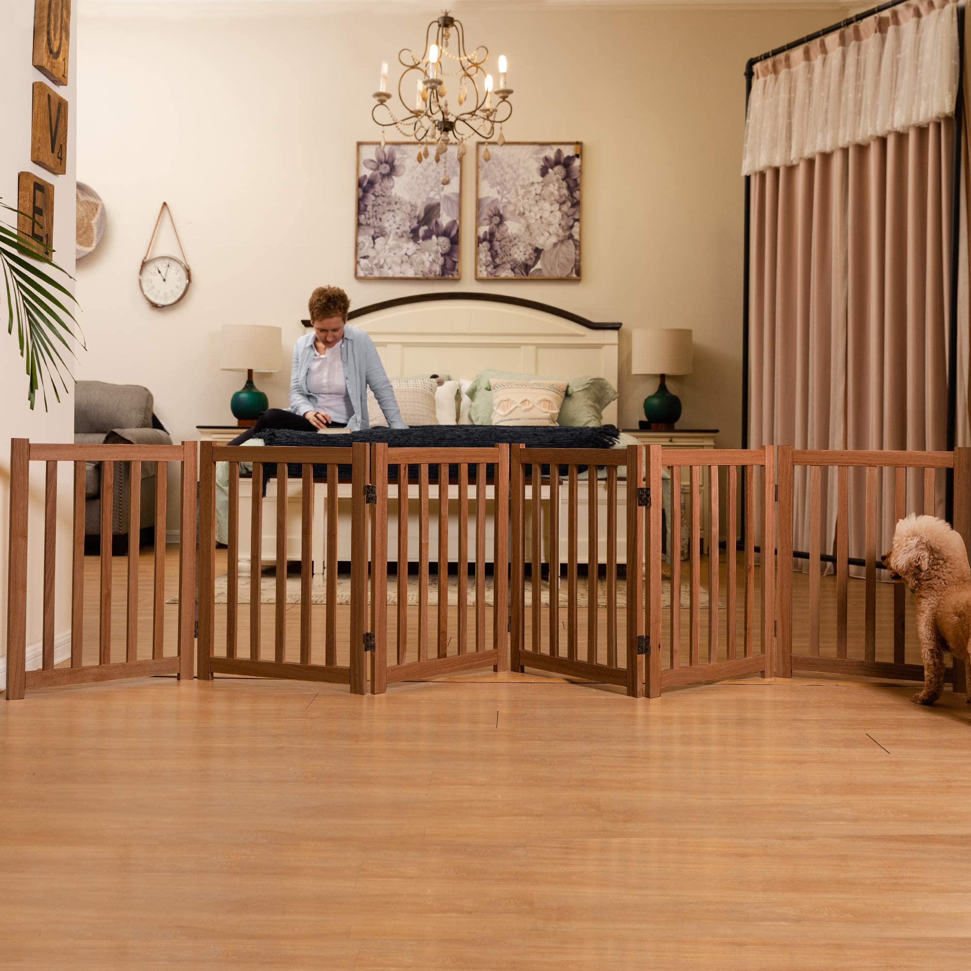 LZRS wooden dog gate hallway setup fits wide spaces with minimal footprint
