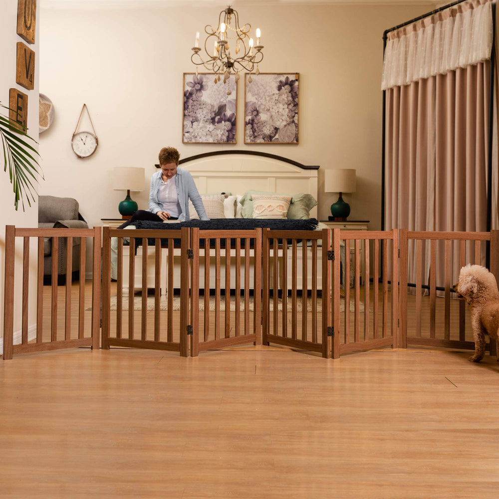 LZRS wooden dog gate hallway setup fits wide spaces with minimal footprint