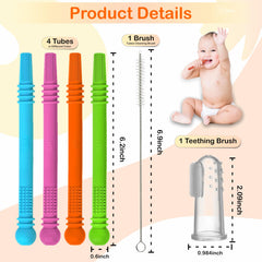 M. Emami teether tubes in four vibrant colors for sensory play
