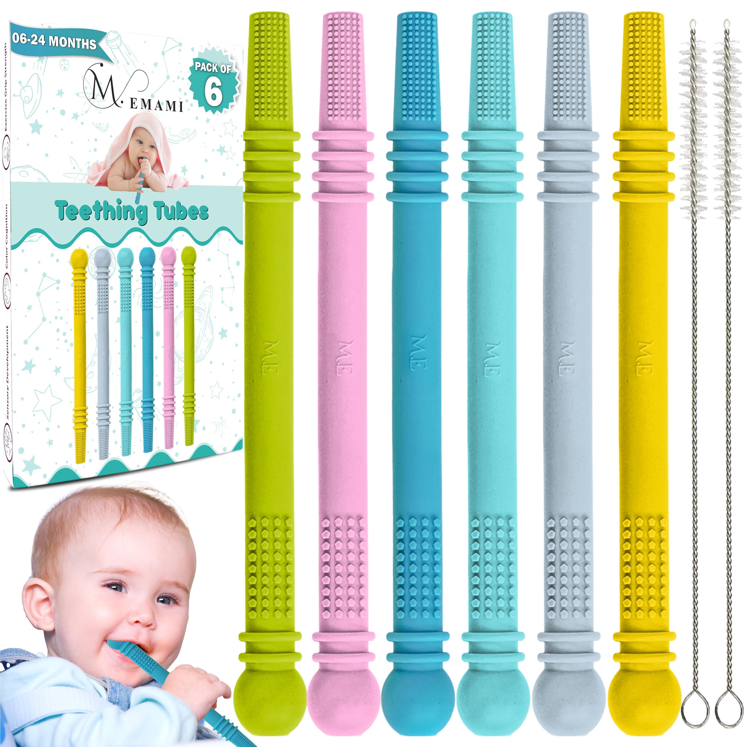 M. Emami baby teething toy hollow sticks in vibrant colors for gentle gum massage