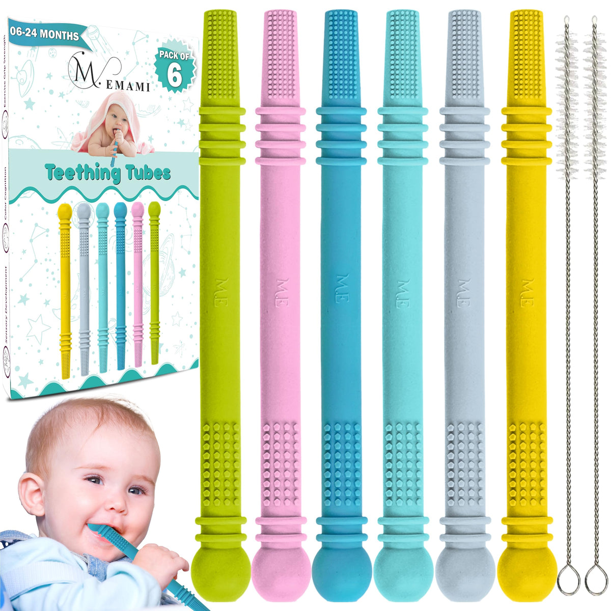 M. Emami baby teething toy hollow sticks in vibrant colors for gentle gum massage