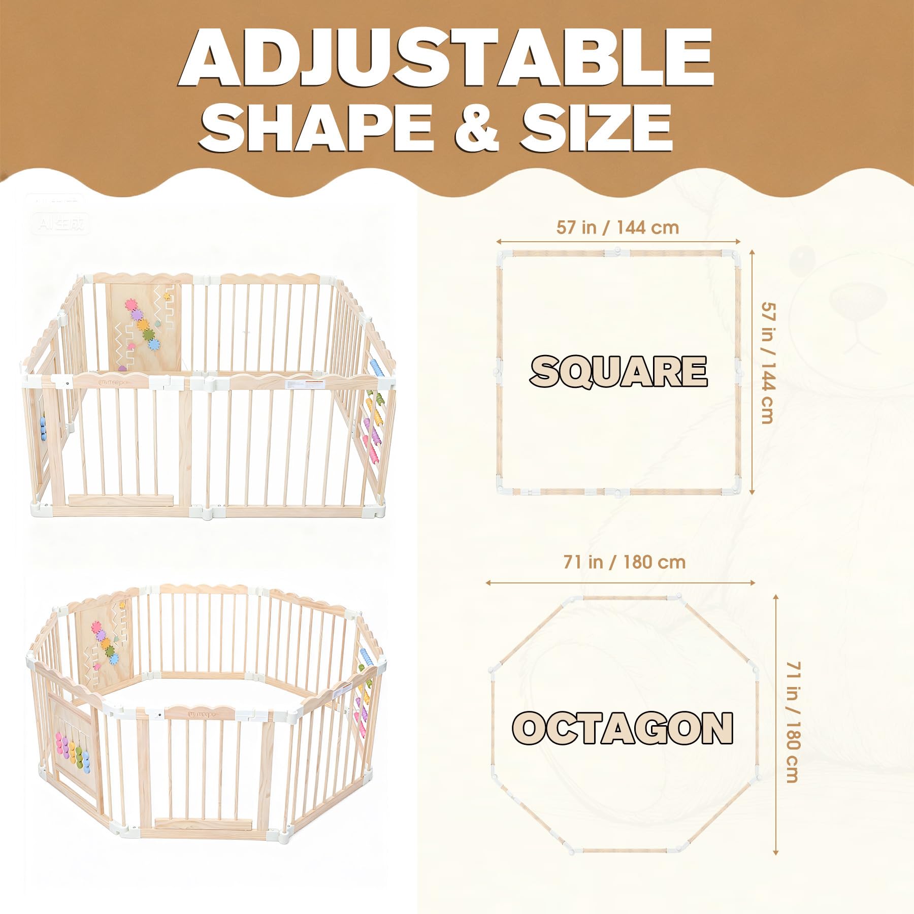 M MEEPO playpen with activity panels engages babies with sorting and counting toys.