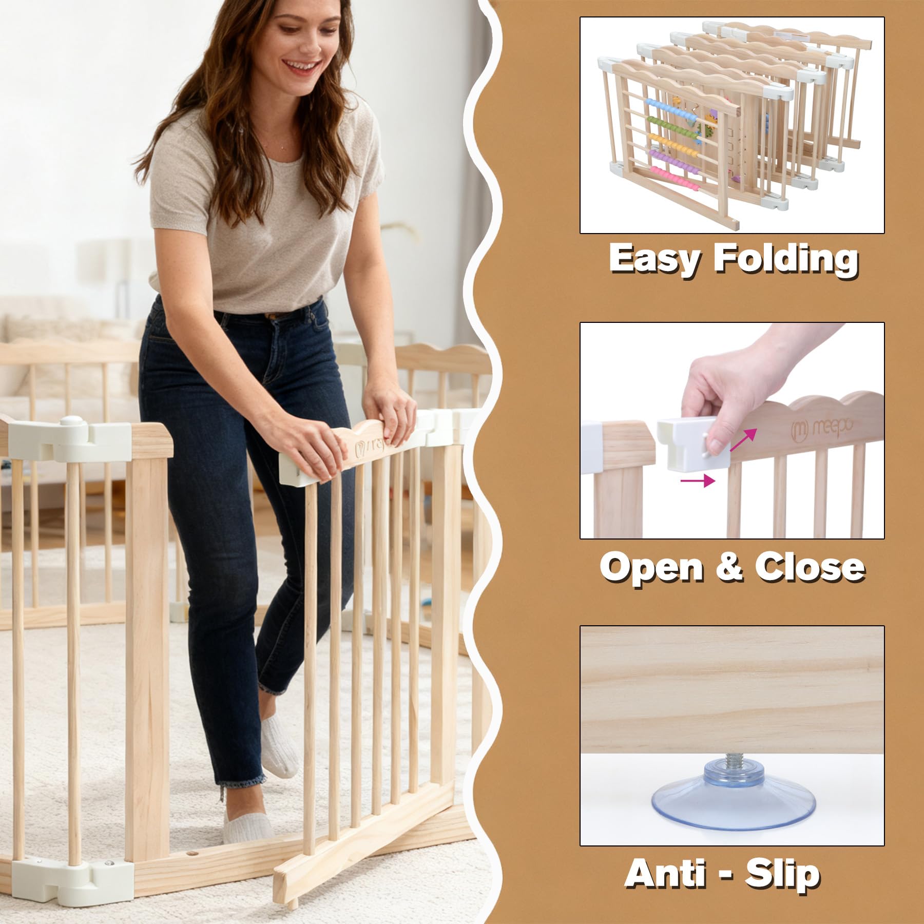 M MEEPO playpen safety lock door adds secure access.