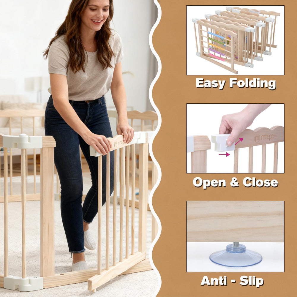 M MEEPO playpen safety lock door adds secure access.