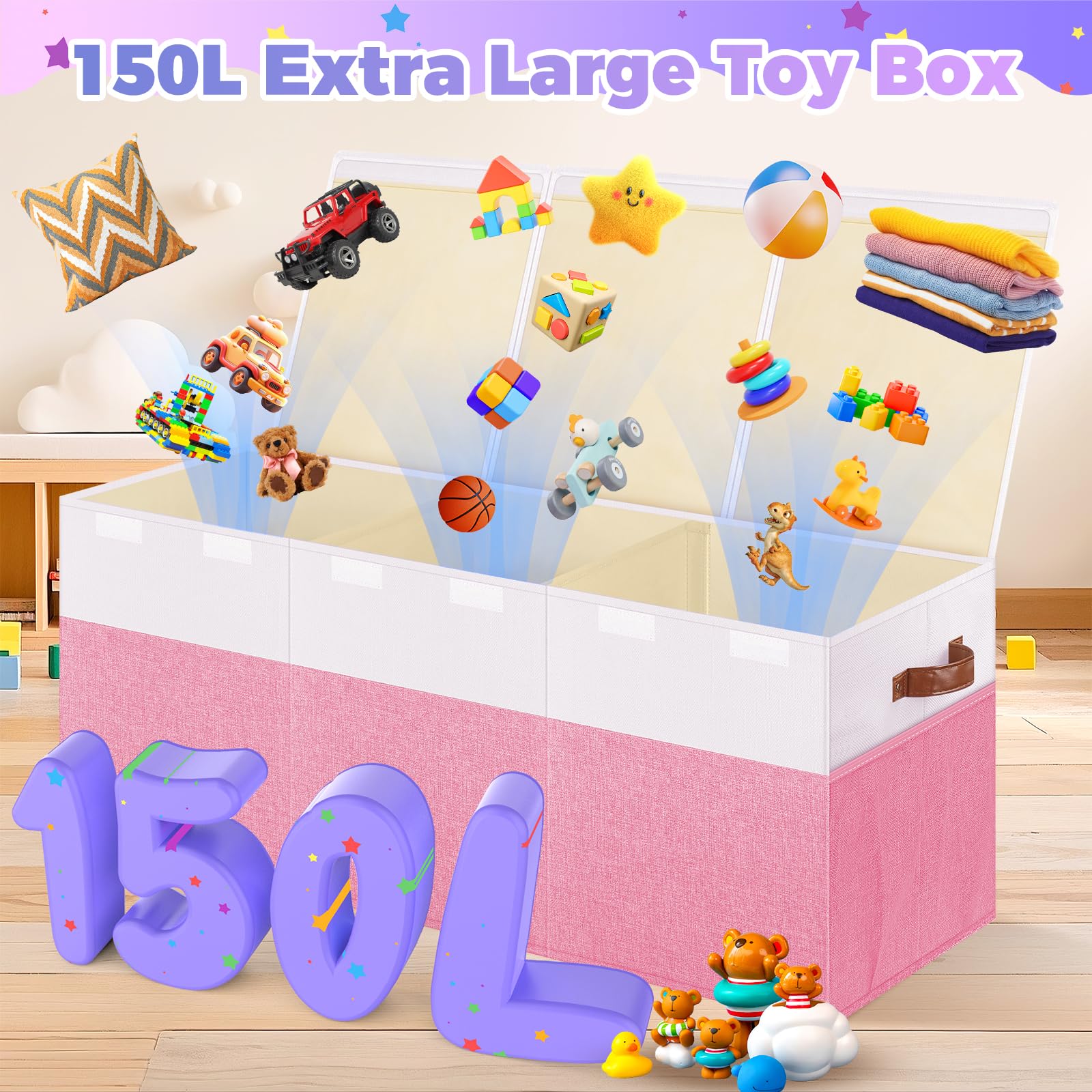 Mabahoo collapsible toy storage bin saves space when not in use.