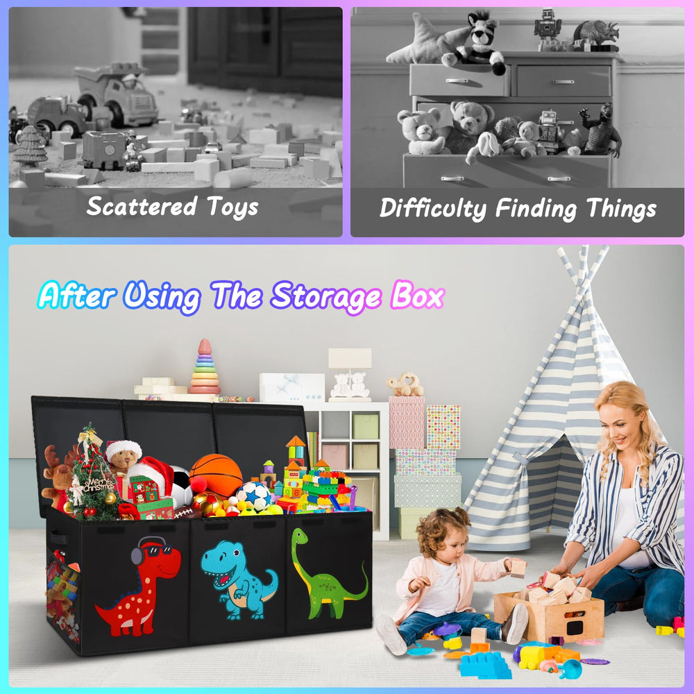Mabahoo dinosaur toy box with removable dividers offers flexible space arrangements