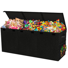 Mabahoo extra-large toy box with collapsible lid for space-saving storage in the living room.