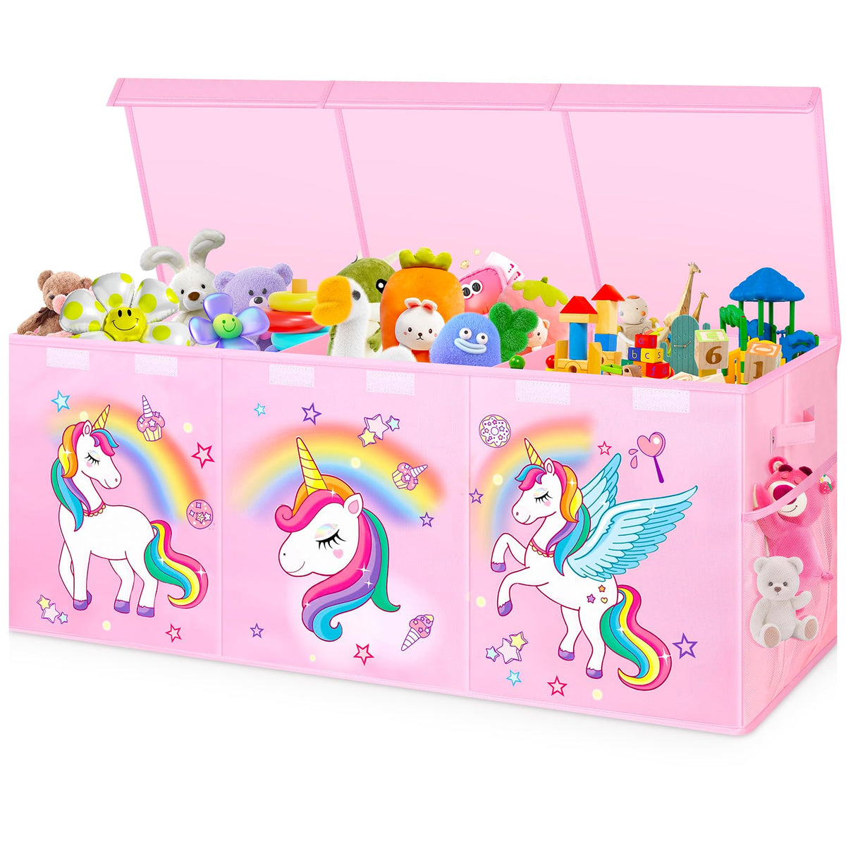 Mabahoo extra large toy chest front view pink for organized toy storage