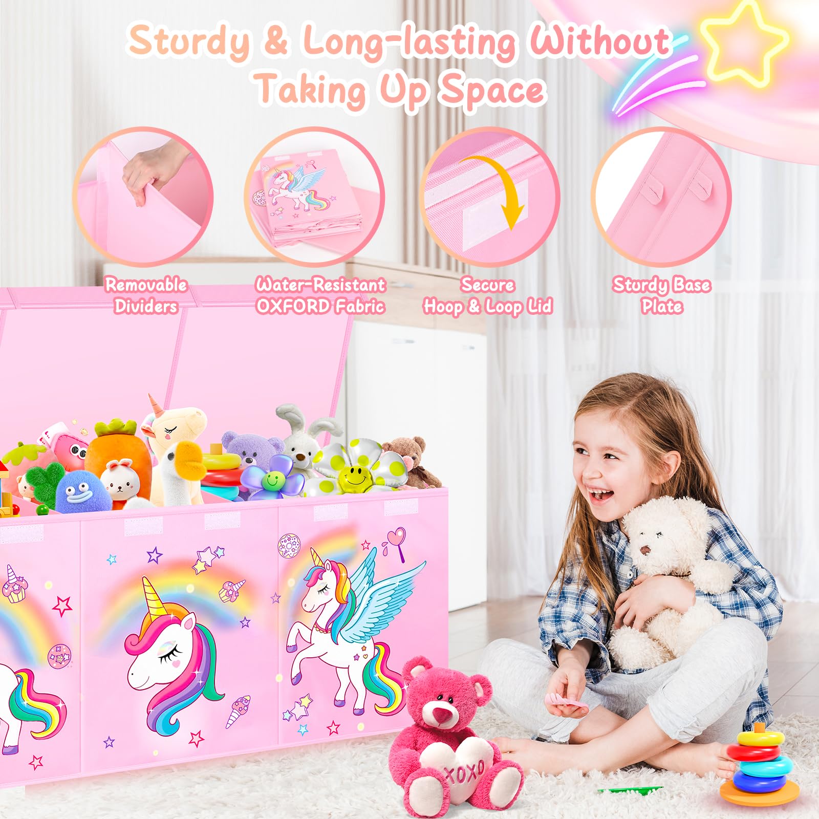 Mabahoo toy chest side mesh pockets pink quick access small items