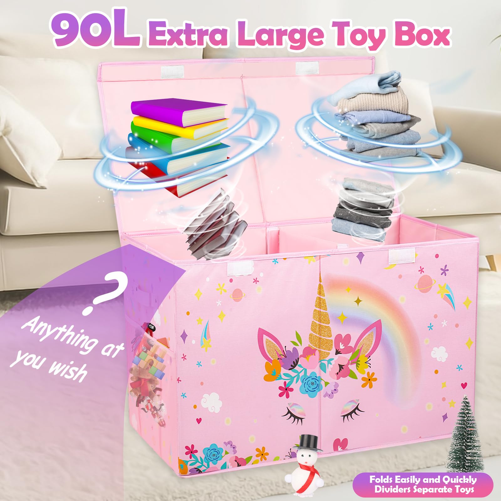 Mabahoo large toy box collapsible design saves space when not in use