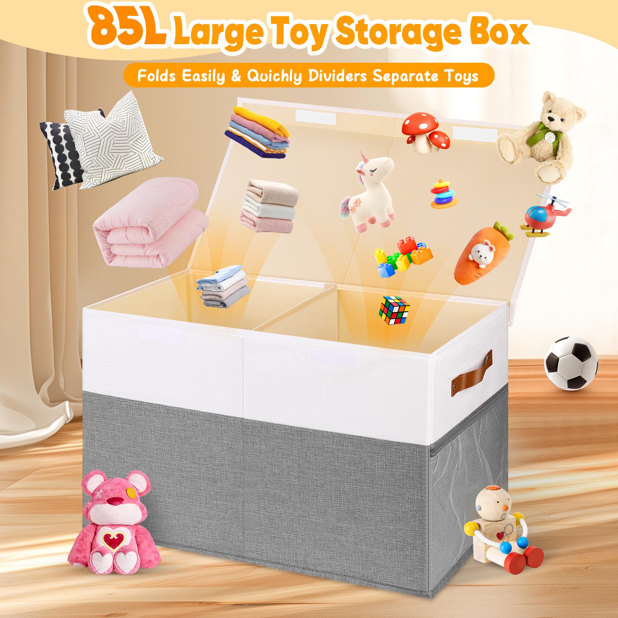 Mabahoo large toy box side handles offer easy transport around the home.