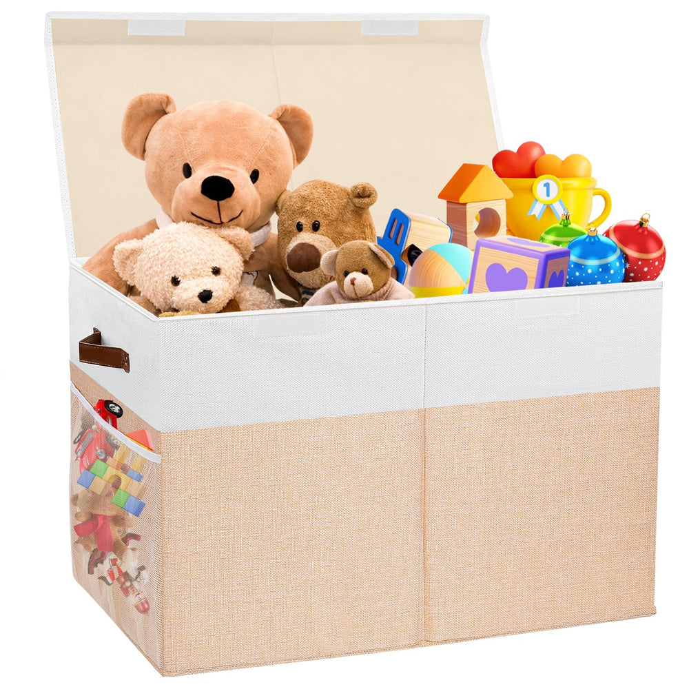 Mabahoo large toy storage box with lid keeps toys organized and dust-free.