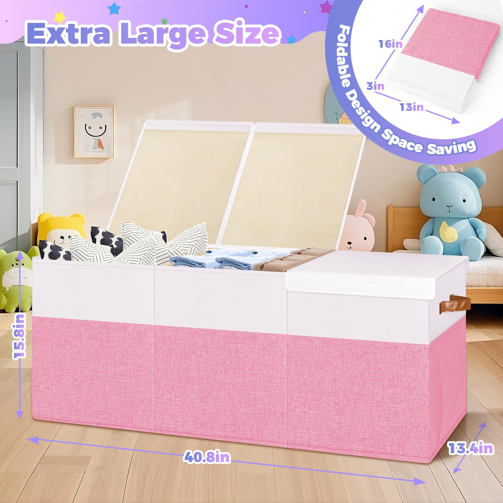 Mabahoo large toy storage in living room helps maintain a tidy space.