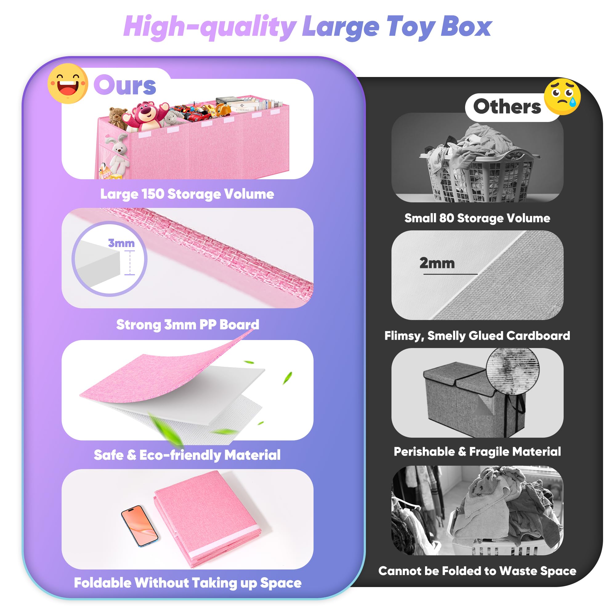 Mabahoo linen fabric toy box close-up highlights premium materials and safe design.