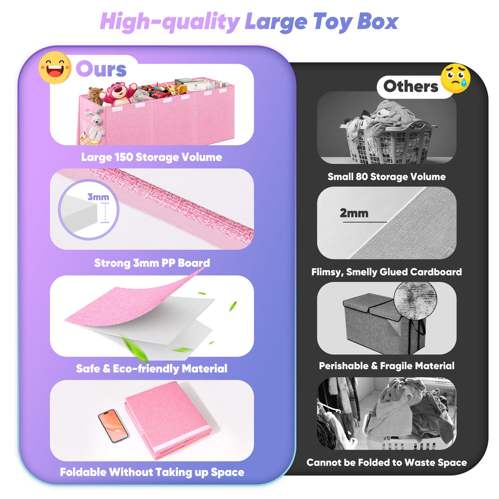 Mabahoo linen fabric toy box close-up highlights premium materials and safe design.