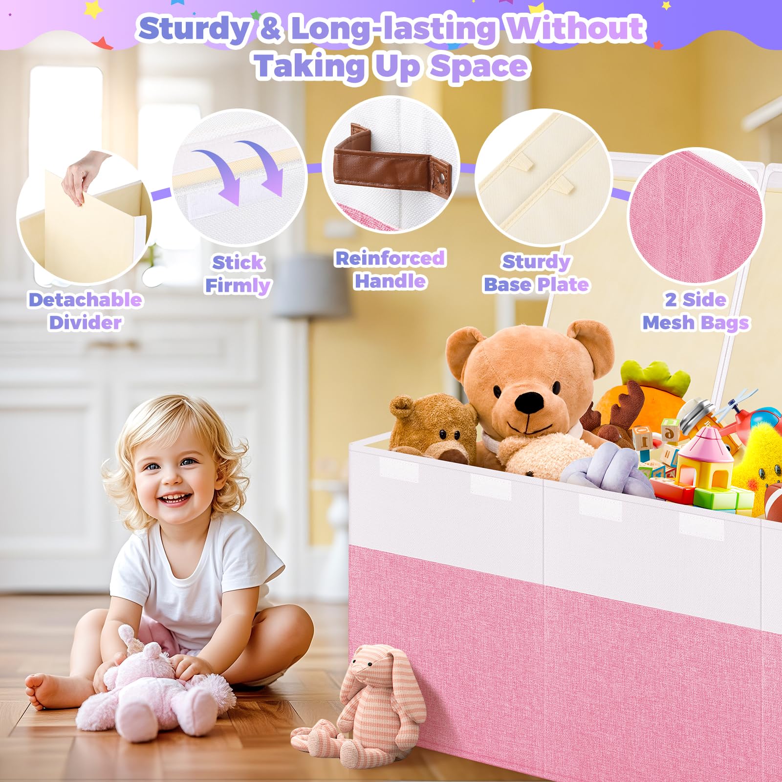 Mabahoo removable dividers for toy box help separate items for quick access.