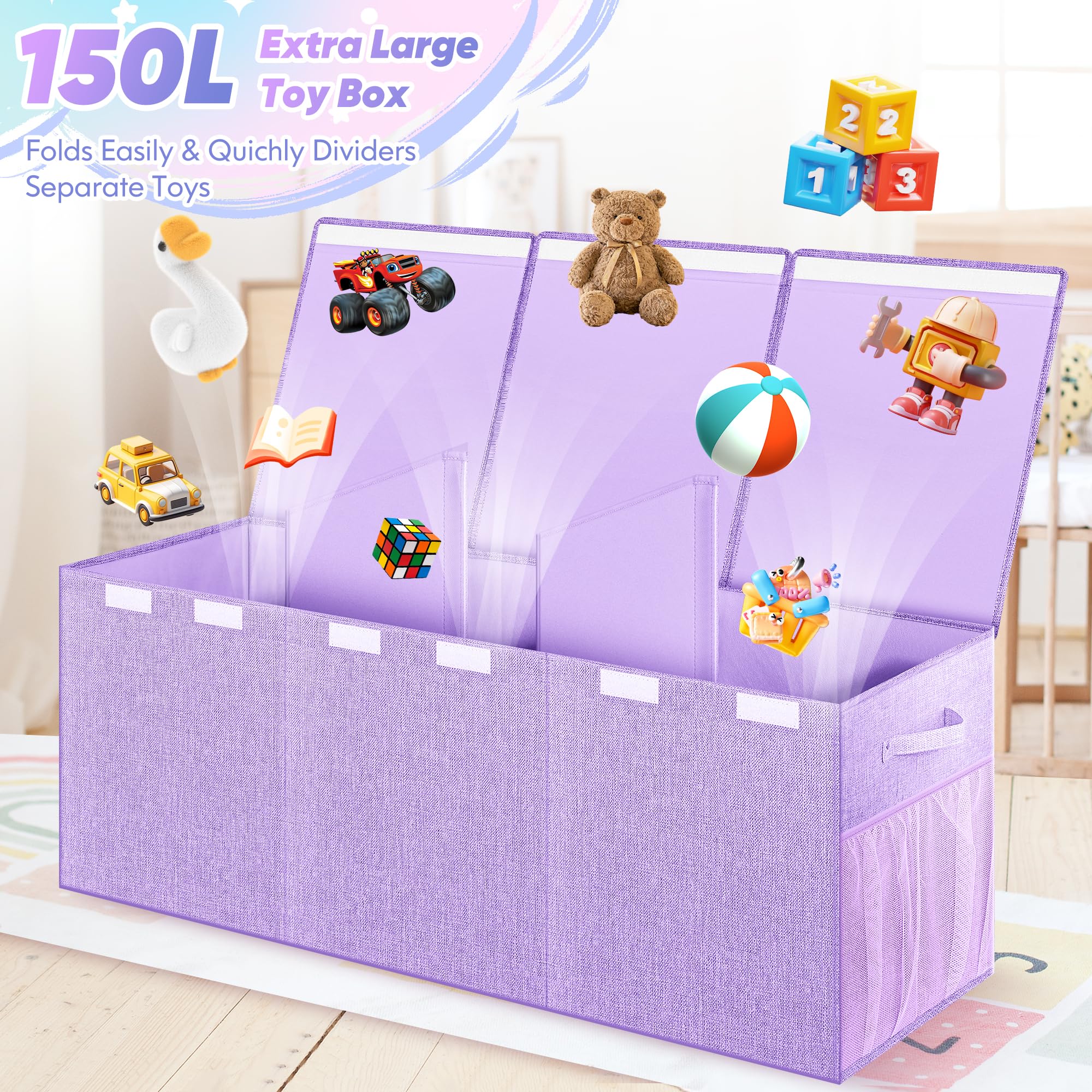 Mabahoo toy box collapsible folded shows space-saving design for under-bed storage