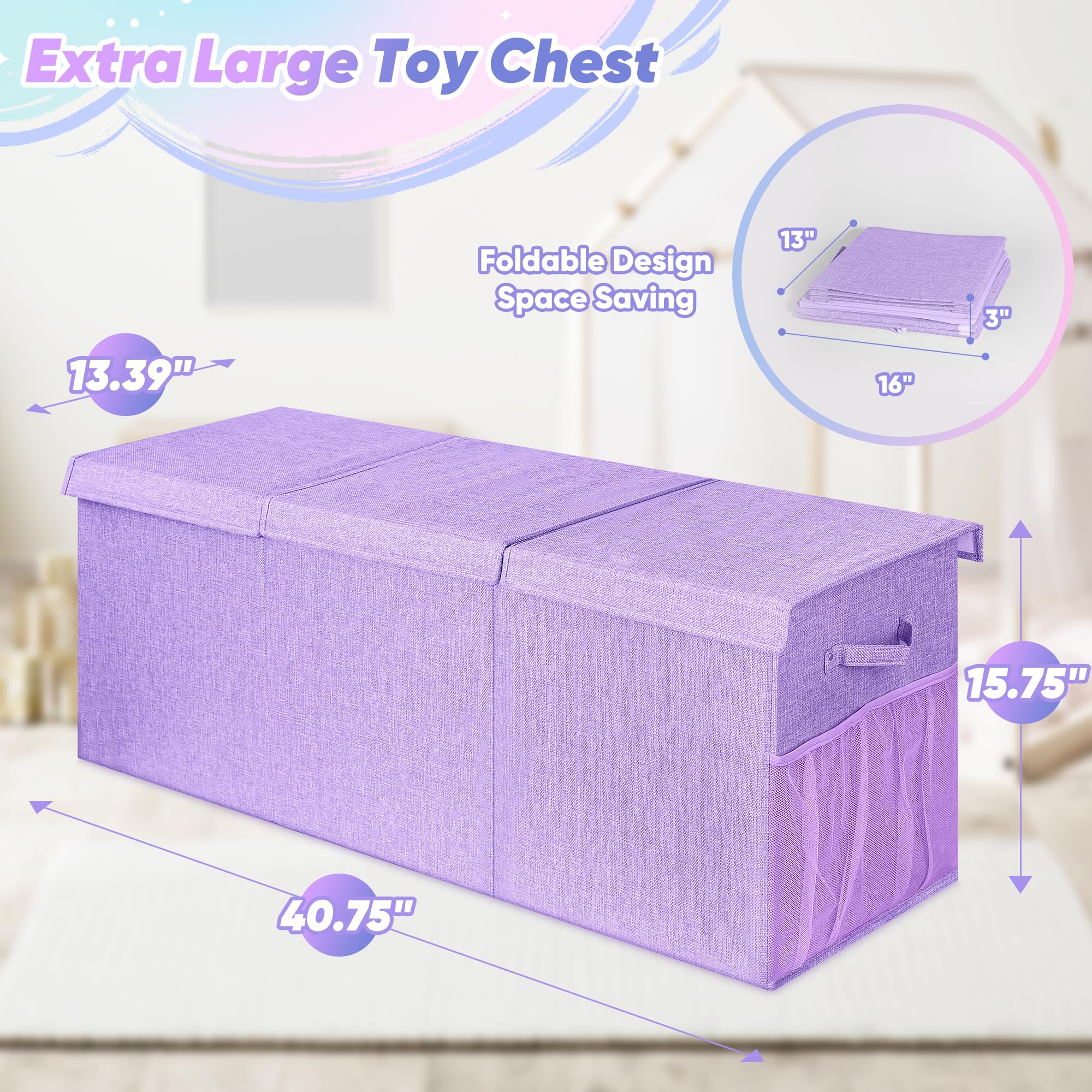 Mabahoo extra large toy box in nursery playroom demonstrates tidy storage for toys and books