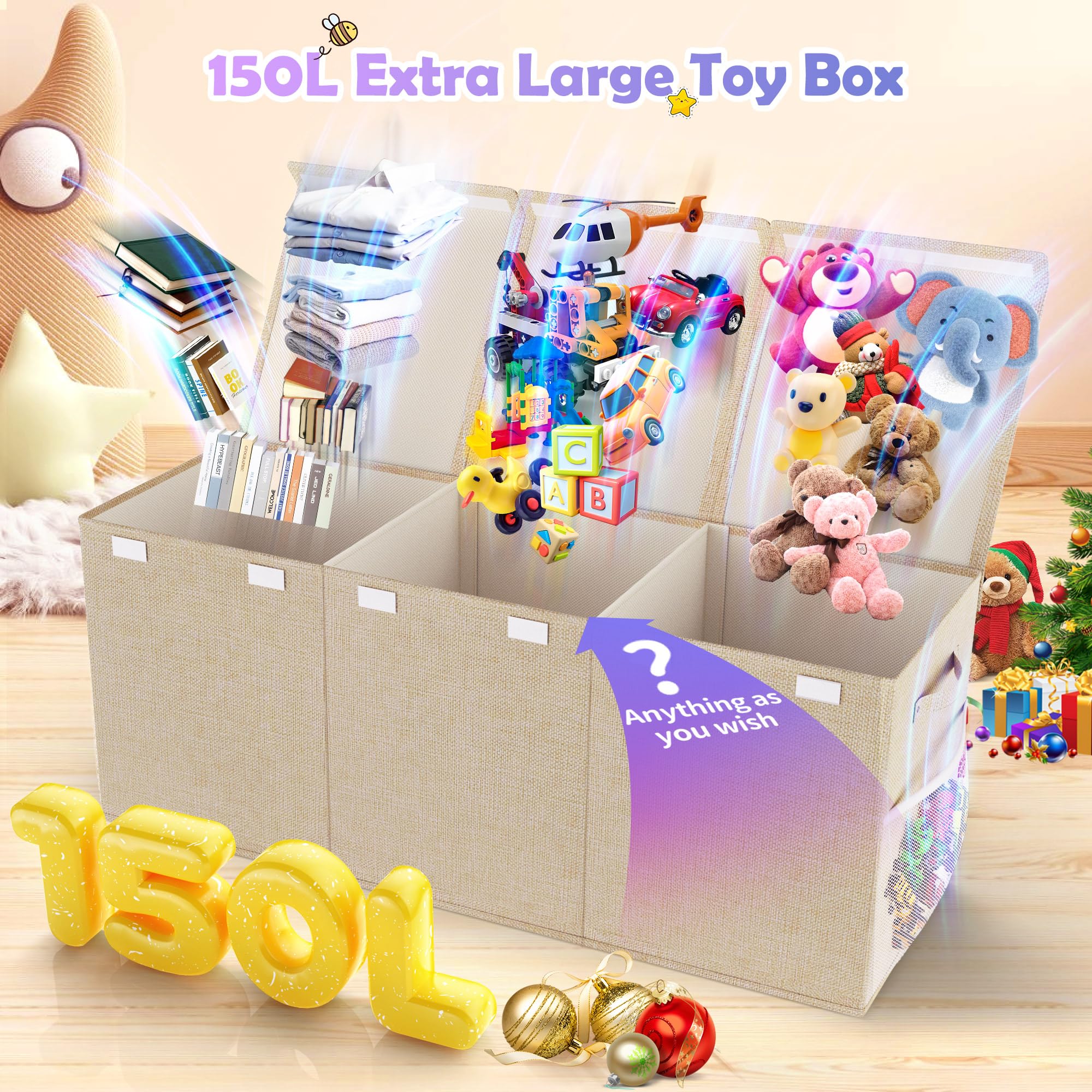 Mabahoo toy box lid open showing flip top for quick access